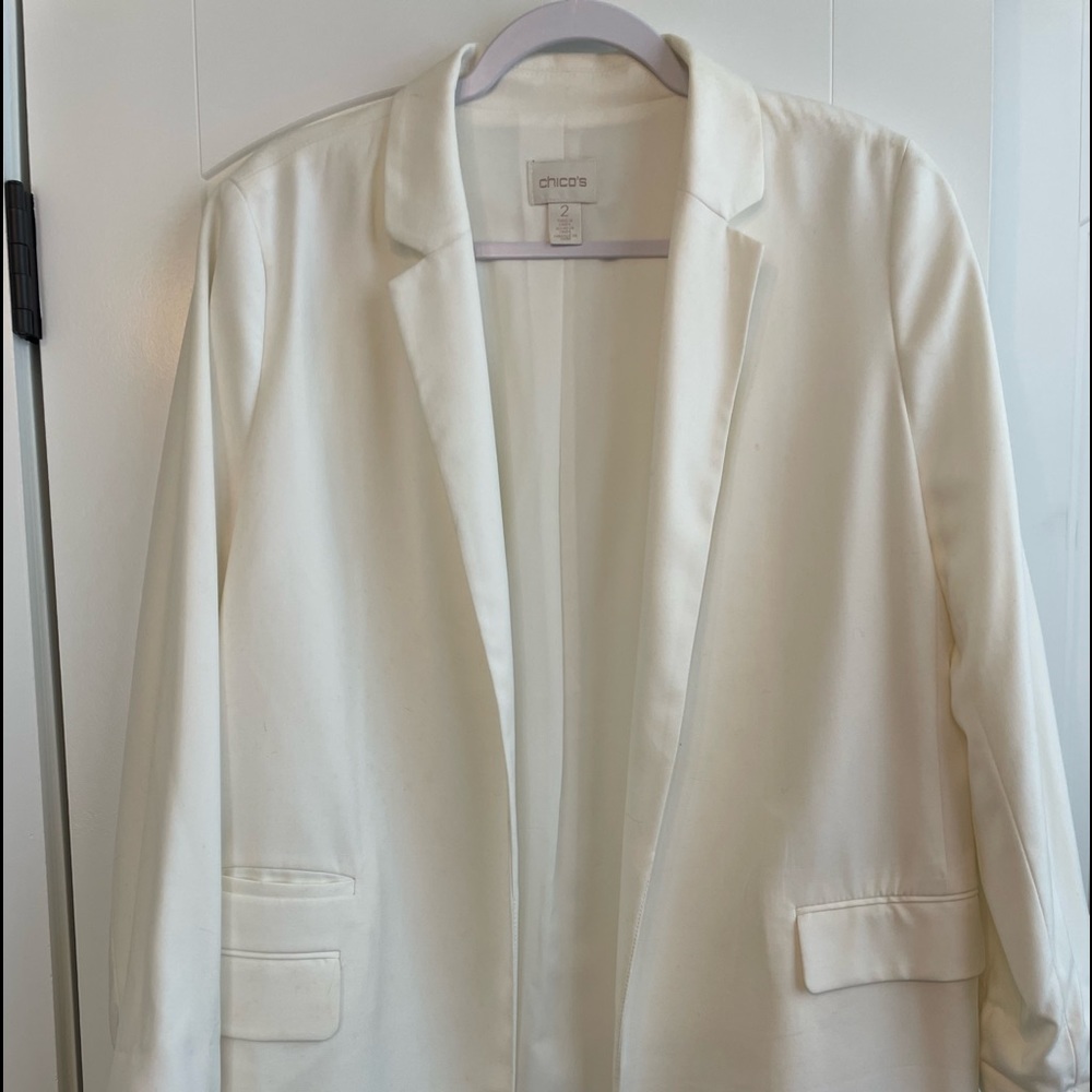 White polyester rayon Chicos jacket
